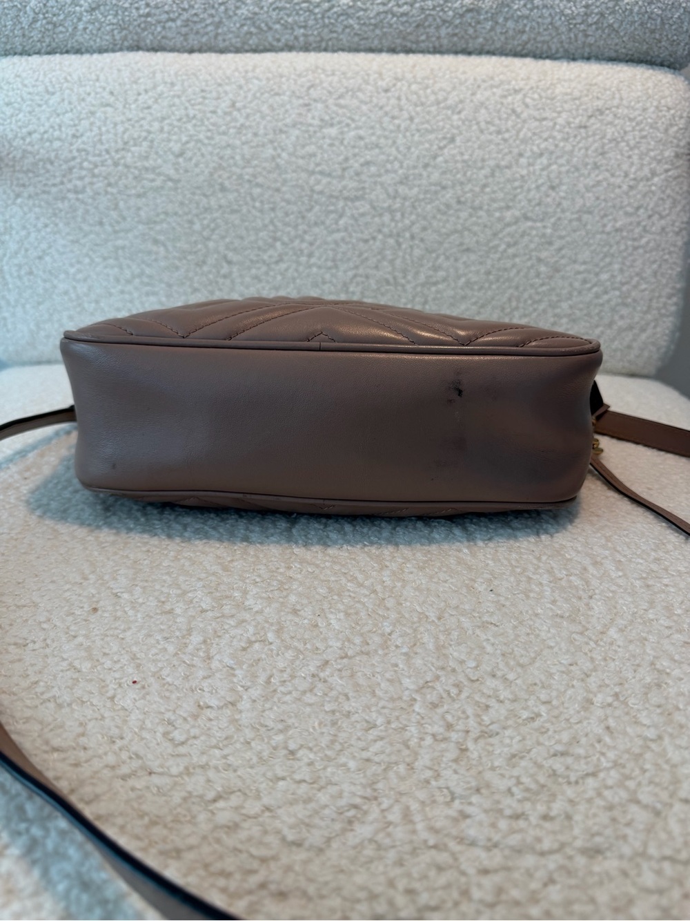 Gucci GG Marmont Chevron Leather Crossbody in Taupe - Picture 6 of 13